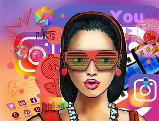 Various social media icons including Facebook and Twitter on a mobile screen