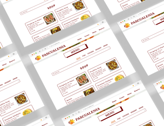 Web UI design for Pascualenia restaurant, showcasing the online menu layout.