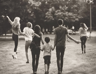 a family of four people holding hands and holding hands