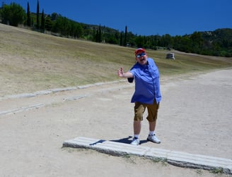 The Pirate crosses the finish line at the Olympic games in Olympia, Greece