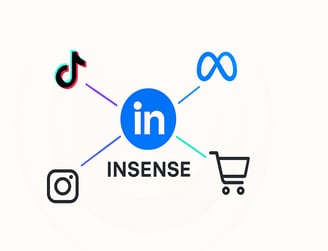 Insense logo connecting social media/shopping icons.