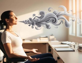 una mujer está practicando la técnica de respiración consciente