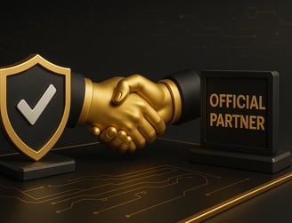 a golden handshake with a golden shield and a golden shield
