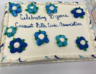 Cake with text saying Celebrating 90 Years Crescent Hills Civic Association