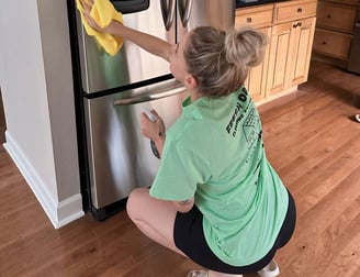 A professional cleaner thoroughly cleans the fridge