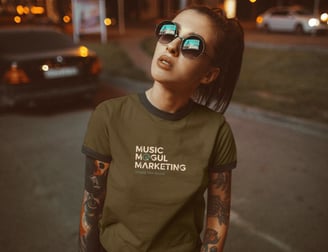 Person wearing music mogul marketing brand