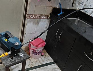 A blocked kitchen faucet with pressure pump