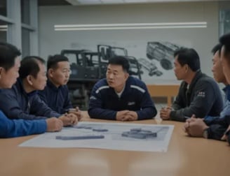 The members of the Hongmeng tractor team engage in discussions around customer needs