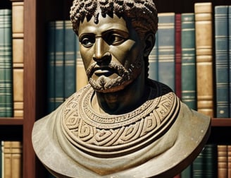 a bust - bust bust of a man in a library