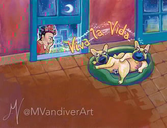 Illustrations from Bruno & Frida Go To Mexico City by New Orleans artist Melissa Vandiver.