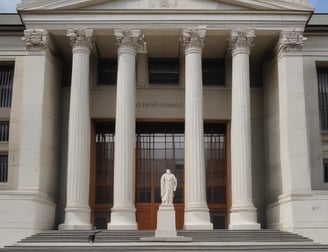 A close-up view of a sign with the words 'Supreme Court' in gold-colored letters mounted on a textured gray and black background. The sign is bordered by an aged metal frame and positioned on an architectural feature with classical detailing.