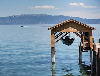 boat lifted in a boat lift