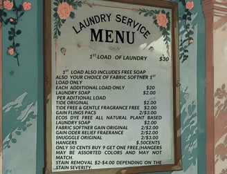a menu of the prices of the laundry services