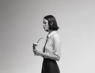 A large outdoor billboard displays an advertisement for Bombay Sapphire gin. The ad features an artistic image of a blue-painted hand holding a bottle of Bombay Sapphire, with blue paint dripping down. Above the image, the text 'Stir Creativity' is written in a stylish, cursive font. Below the image, there is smaller text in Portuguese that advises people to drink responsibly. The background of the billboard is predominantly white with some blue. In the foreground, there are several motorbikes parked on a patterned pavement, and some pigeons can be seen.