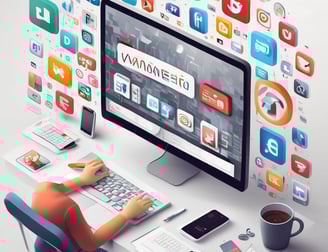 A computer screen displaying web design content and code side by side. The left side features text describing a product designer's work and experience, while the right side shows colorful, highlighted code lines on a dark background.