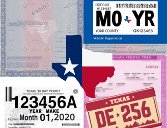 Texas License plate, Texas vehicle sticker, Texas auto title