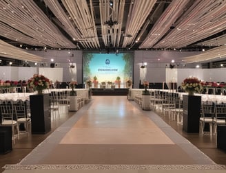 a large room with a lot of tables and chairs