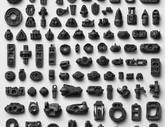 A 3D printer in operation, with a close-up view of the printing head moving over the print bed. The printer's mechanical components and electronic controls are visible, emphasizing precision and technology.