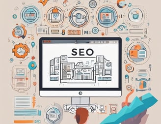 A person holds a smartphone that displays a website in French offering a simple and effective solution for managing social networks. The smartphone screen shows vibrant colors including purple and red text, and the background features green leaves.