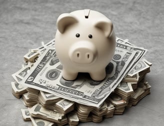 A view of the upper floors of a light-colored building with multiple windows and ornate architectural details. A red and white 'For Sale' sign with contact information is visible on the building's facade. The building is surrounded by greenery, and there are overhead utility lines. The sky above is partly cloudy with patches of blue.
