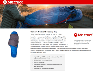 Marmot Trestles 15 hooded sleeping bag, best sleeping bag with hood for extra warmth