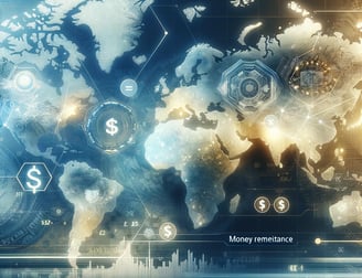 money remittance banner, featuring a detailed world map