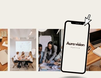 Équipe de l'agence Aura Vision collaborant sur des stratégies de marketing digital 