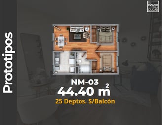 LASU Características Depto.  Plano con 2 recamaras, sala comedor, baño y cocina. 44 m2