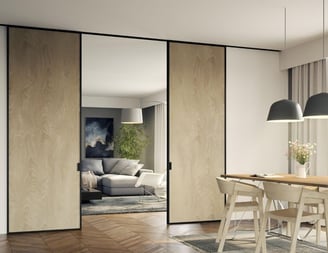 Paneles correderos para separar ambientes en espacios con madera natural y diseño contemporáneo