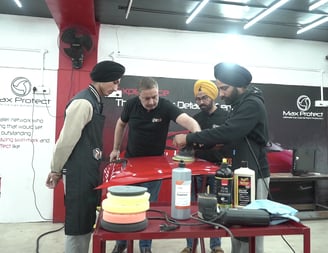 Students getting hands on car detailing training in Ludhiana.