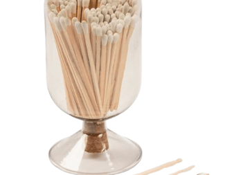 Premium Glass Match Cloche - Matches in a Jar with Striker. Long Matches for Candles, Fireplace. Or