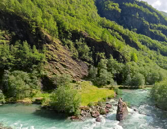Green mountain slope in Norway