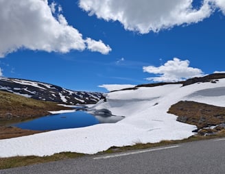 Aurlandsfjellet plateau with snow in Norway