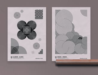 Pôsteres personalizados inspirados na escola de design Bauhaus. Impressos em papel fotográfico.