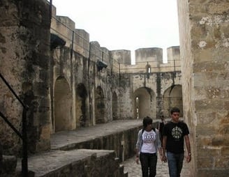Lisbon - Archways with vertical slits used by archers to defend Saint George Castle