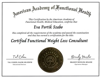 Functional Weight Loss Consultant certificate – Eva Portik Szabo