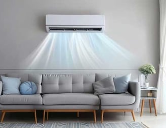 Air Conditioner blowing fresh blue air inside a well designed house