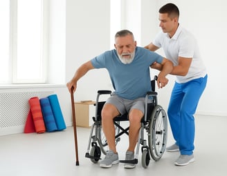 Stroke patient undergoing rehabilitation and physiotherapy treatment for recovery.