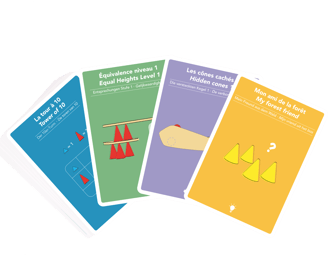 Educational game cards that shows tasks that the child must complete using silicone and wooden parts