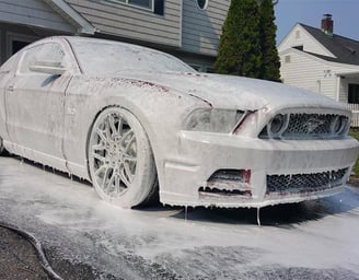 Older Mustang With Soap All Over It