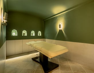 Massage room at Villa La Gratitud’s wellness center, designed for private treatments and relaxation.