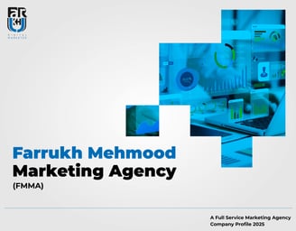 A professional cover page displaying the FMMA Digital Marketing Profile 2025 with the agency's logo,