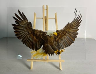 an eagle printed on glass with a wall printer