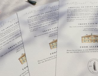 layout of additional details card with watercolor of the city hall