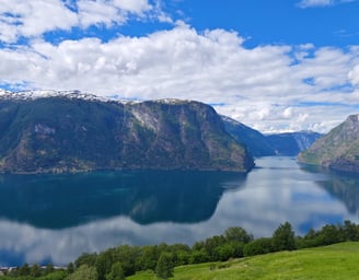 Aurlandsfjord view with lake and mountain in Norway