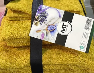 6 pc towel set in yellow with ribbon packing