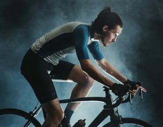 a man very focused on riding his bike