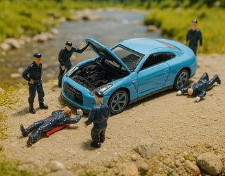 Personas arreglando un carro a de juguete