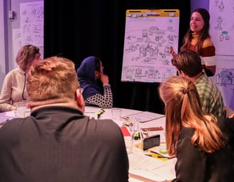 Live tekenen door Ineke Neutelings van Inktvisie tijdens een burgerpanel op een flipover.