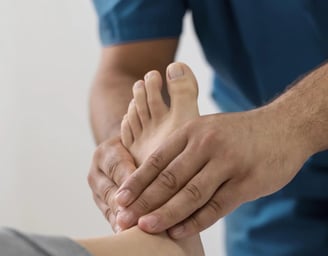 a man is shown with a foot massager